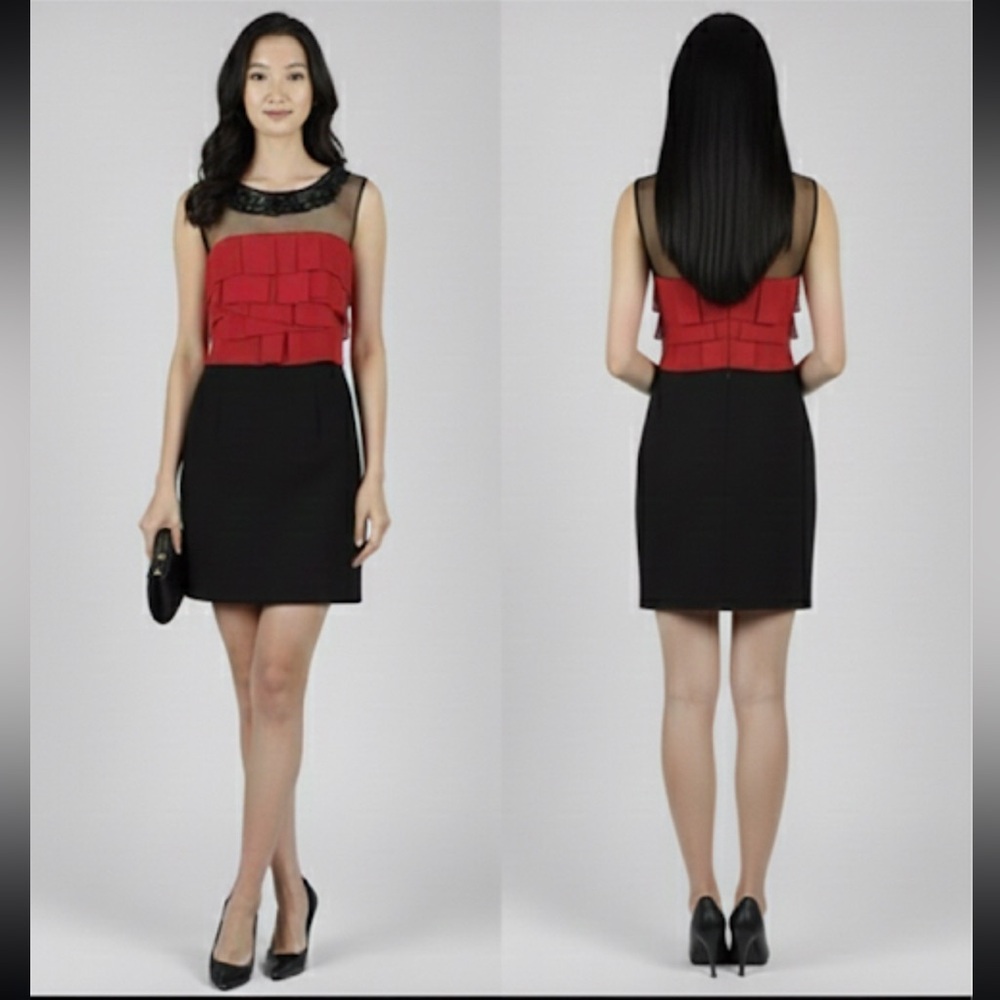 Bcbgmaxazria red and black dress with jewels